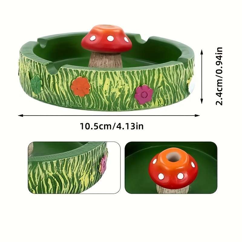 1pc Whimsy Woods Round Resin Mushroom Ashtray Miniature Decorative Non-Electric Desk Accessory