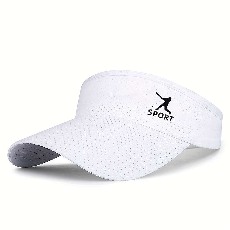 1pc Men's Quick-Dry Breathable Sports Cap White Polyester No-Top Duckbill Sun Hat with Adjustabl