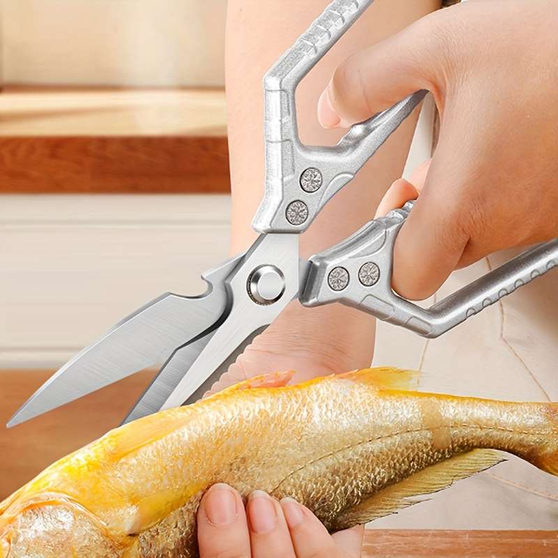 1pc Heavy-Duty Stainless Steel Kitchen Scissors Multi-Purpose Meat Bone Cutting Sharp Du