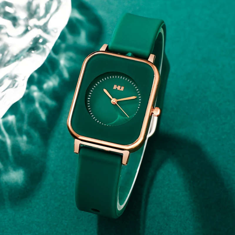 1pc Elegant Women's Quartz Watch Square Zinc Alloy Case with Silicone Strap Simple Style Non-Wireles