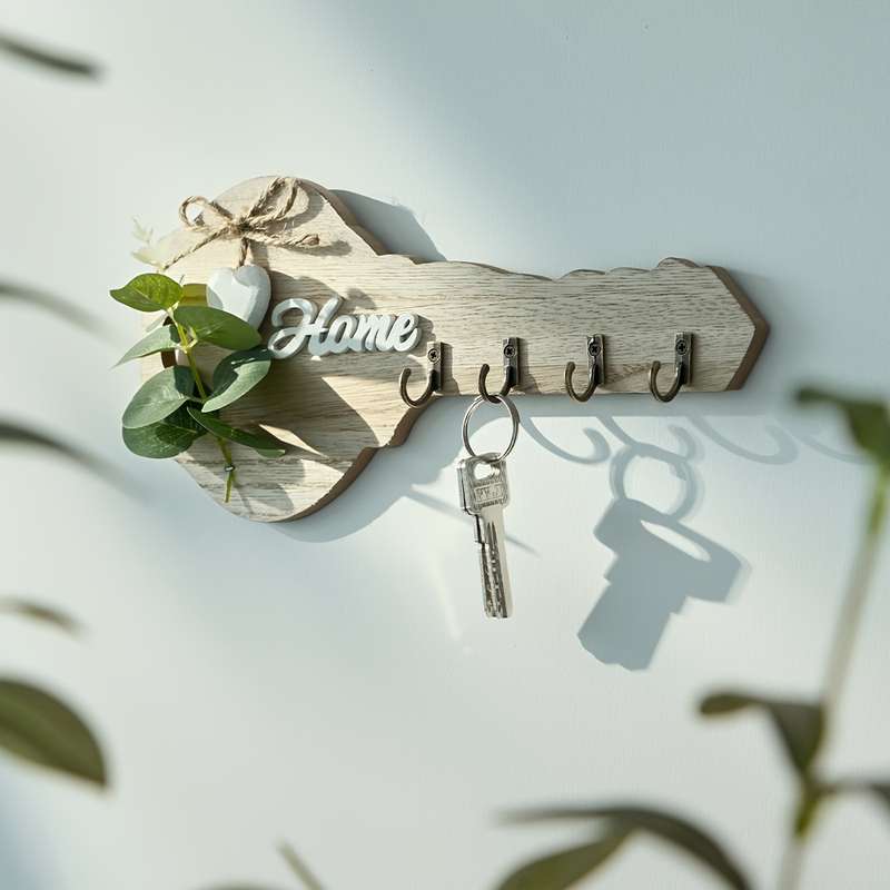 1pc Vintage Wooden Key-Shaped Key Holder Wall Decor Casual Style Painted Finish Multi-Functional