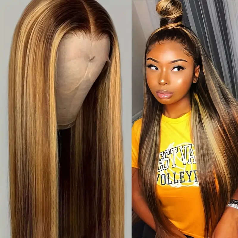 Long Straight Brown Blonde Synthetic Wig