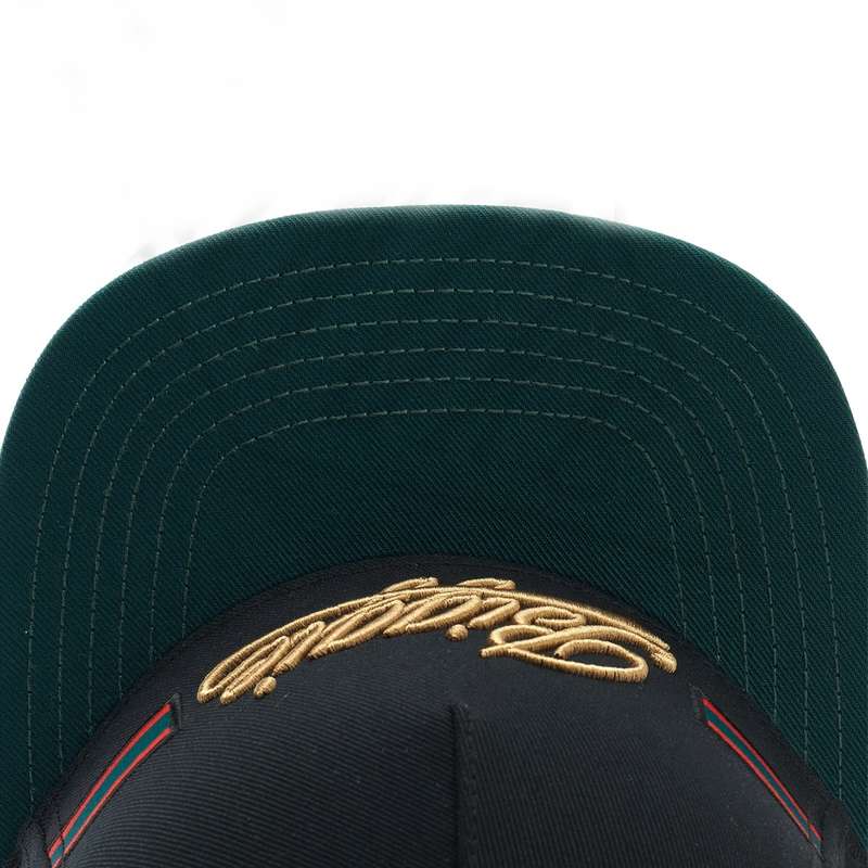 1pc Biggie Golden Embroidered Flat Brim Snapback Hat Adjustable Lightweight Black with Green