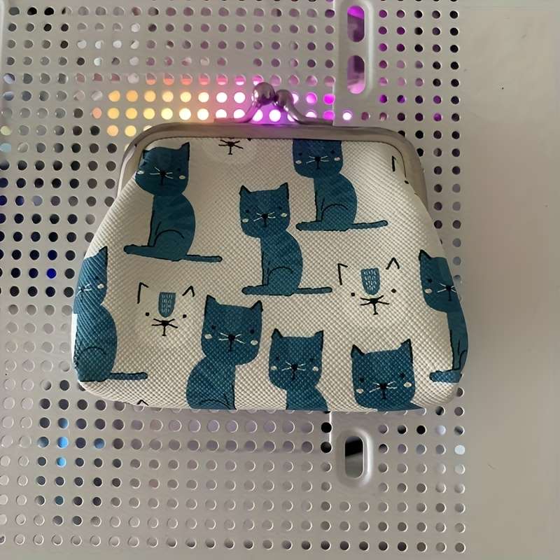 1pc Cute Cat Print Coin Purse Compact Cartoon Wallet for Women PU Material Hand Wash or Dry