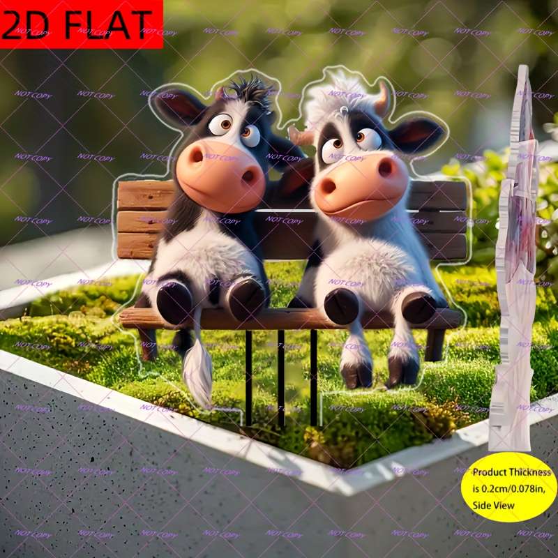 1pc 2D Flat  Printing Acrylic Gentle Cow Charming Outdoor Decoration Suitable for Patio Lawn V