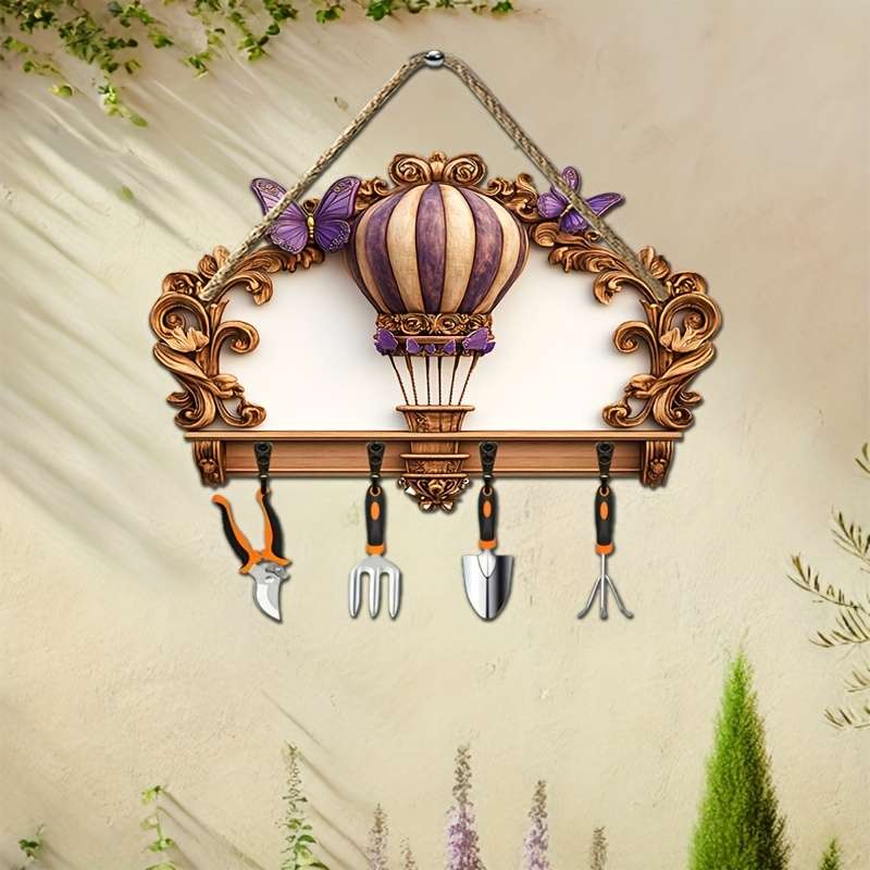 2D Flat 1pc gorgeous hot air balloon simple colorful wooden and home key hanger with four metal