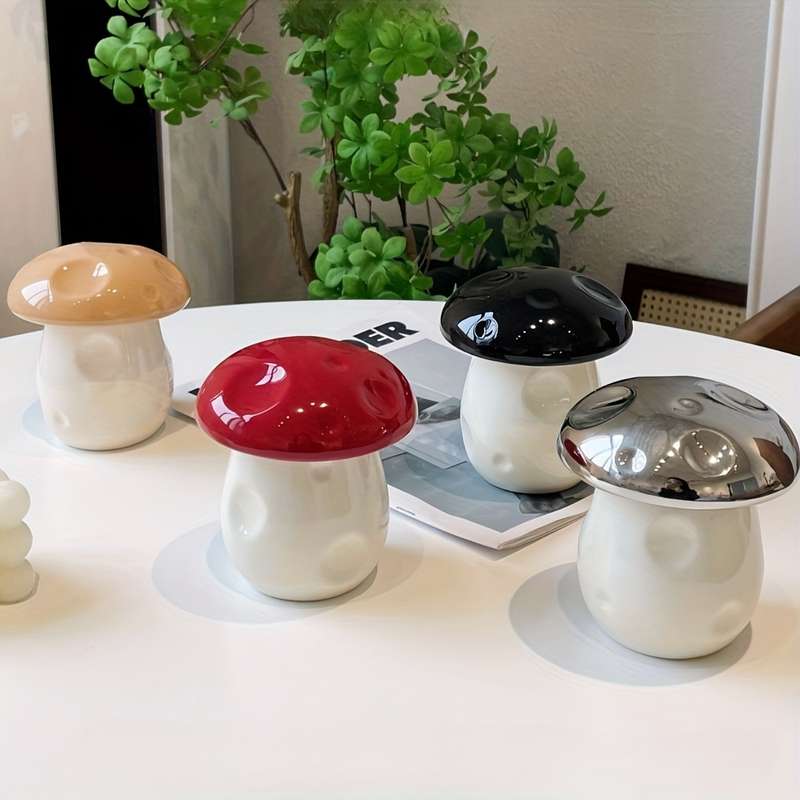 1pc Handmade Ceramic Mushroom Ashtray with Lid C Windproof Design for Indoor Outdoor Use Cut