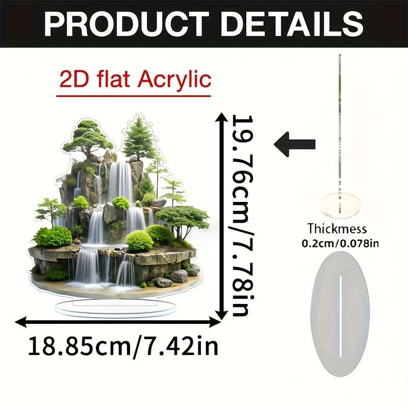 1pc 2D Flat  Acrylic Crystal Waterfall Mountain and Tree Desktop Decoration Set Versatile Home The