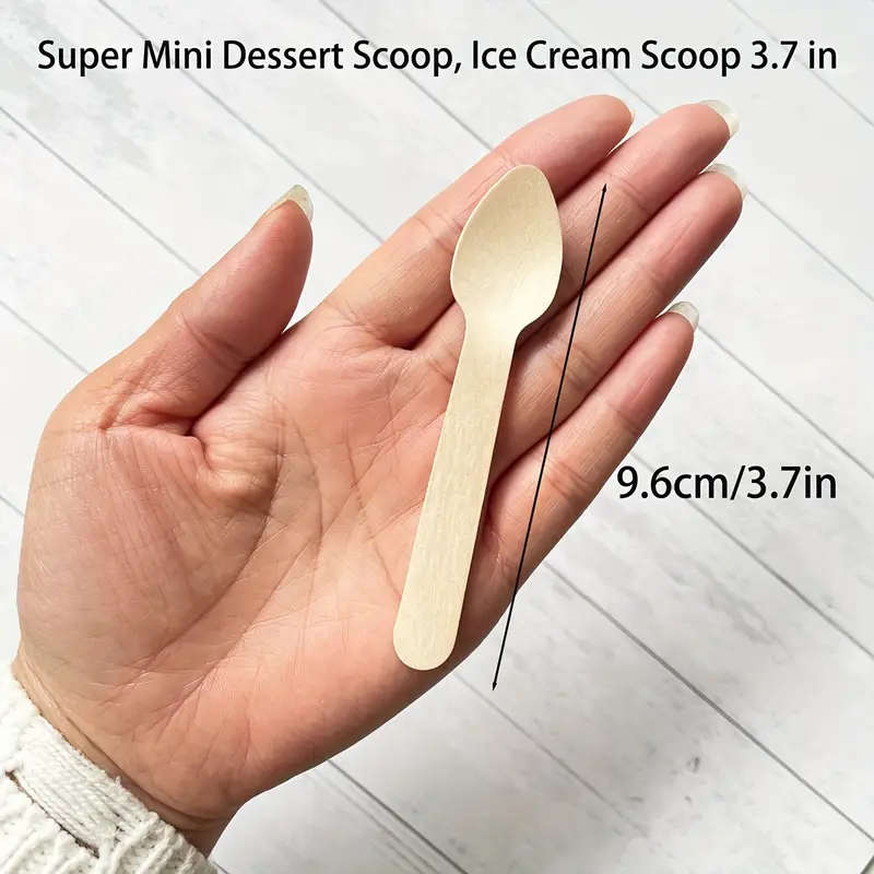 100pcs Disposable Food Grade Birch Wood Mini Scoop Ice Cream Scoop 9.53cm Cake Ice Cream Dessert Tab