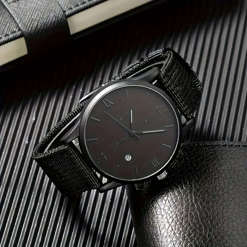 Men's Casual Simple Calendar Watch & Bracelet Set - 4pcs