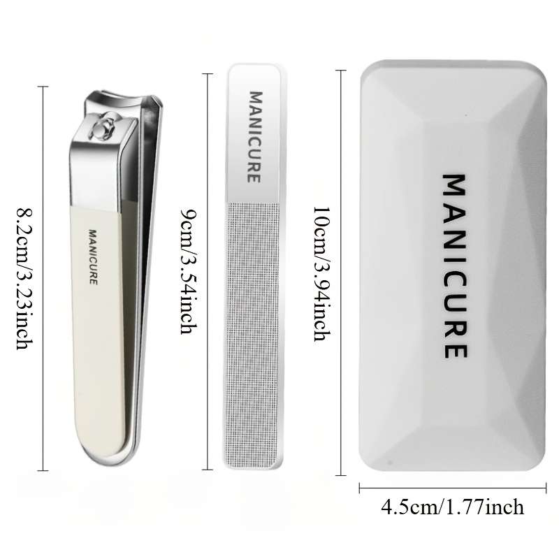 2pcs Classic Stainless Steel Nail Clippers and Nail File Set with Storage Case Sharp Concave E