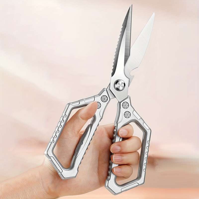 1pc Heavy-Duty Stainless Steel Kitchen Scissors Multi-Purpose Meat Bone Cutting Sharp Du