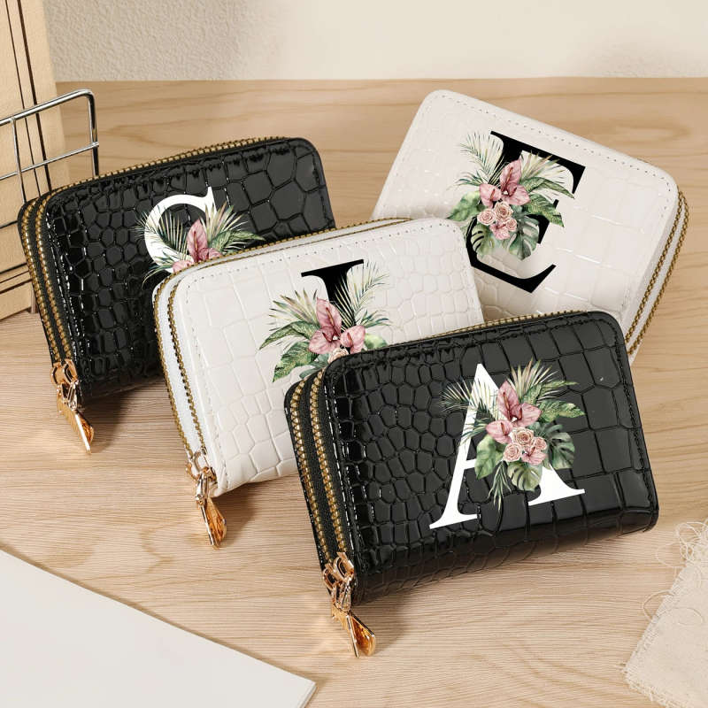 Large Capacity Double Zipper Crocodile Pattern PU Women's Credit Card Wallet