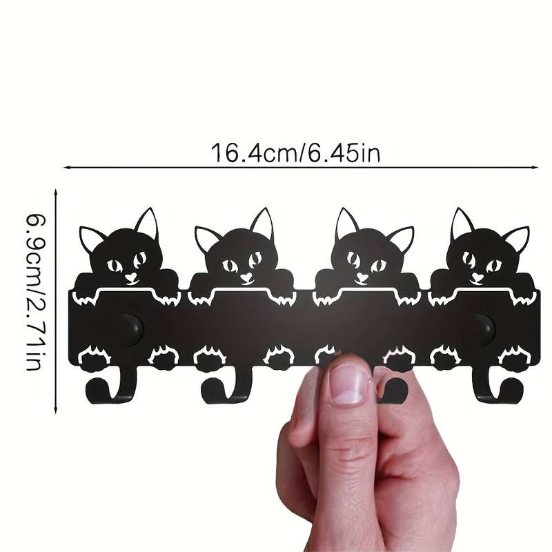 HELLOYOUNG Playful Cat-Themed Black Metal Key RackWall Mounted Decorative Entryway Organizer wit