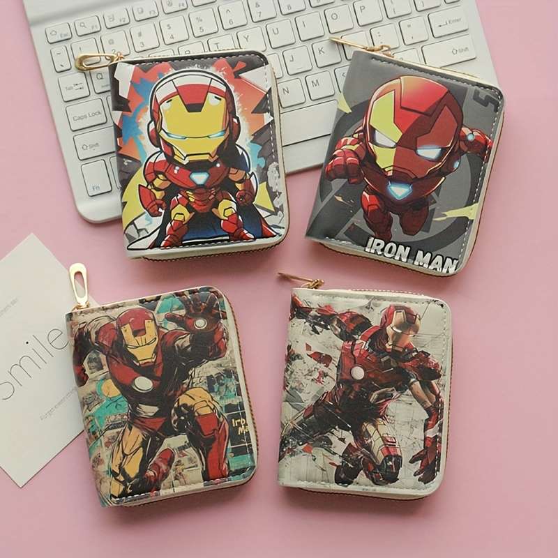 1pc Marvel Iron for Man Wallet Large Capacity Coin Purse with Multiple Compartments Zipper Closu