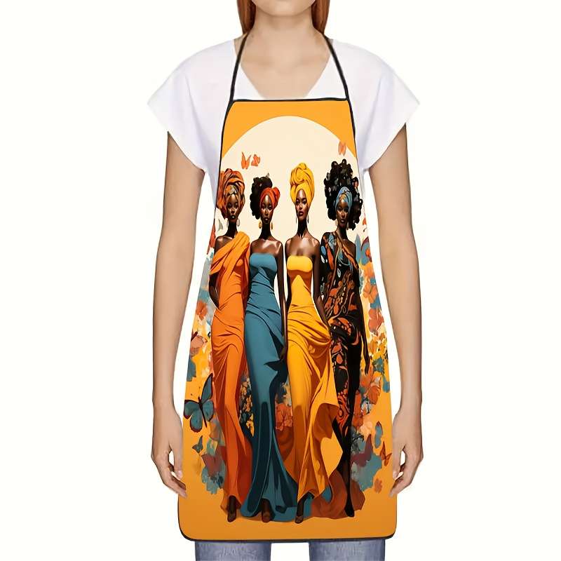 1 Vibrant African Women Print Polyester Apron for Baking and Cooking Colorful Butterfly and F