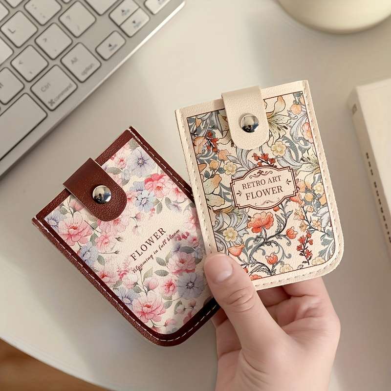 1pc Vintage Floral Pattern Pull-Out Multi-Card Slot ID Holder Large Capacity Compact Ultra-Thin Sy