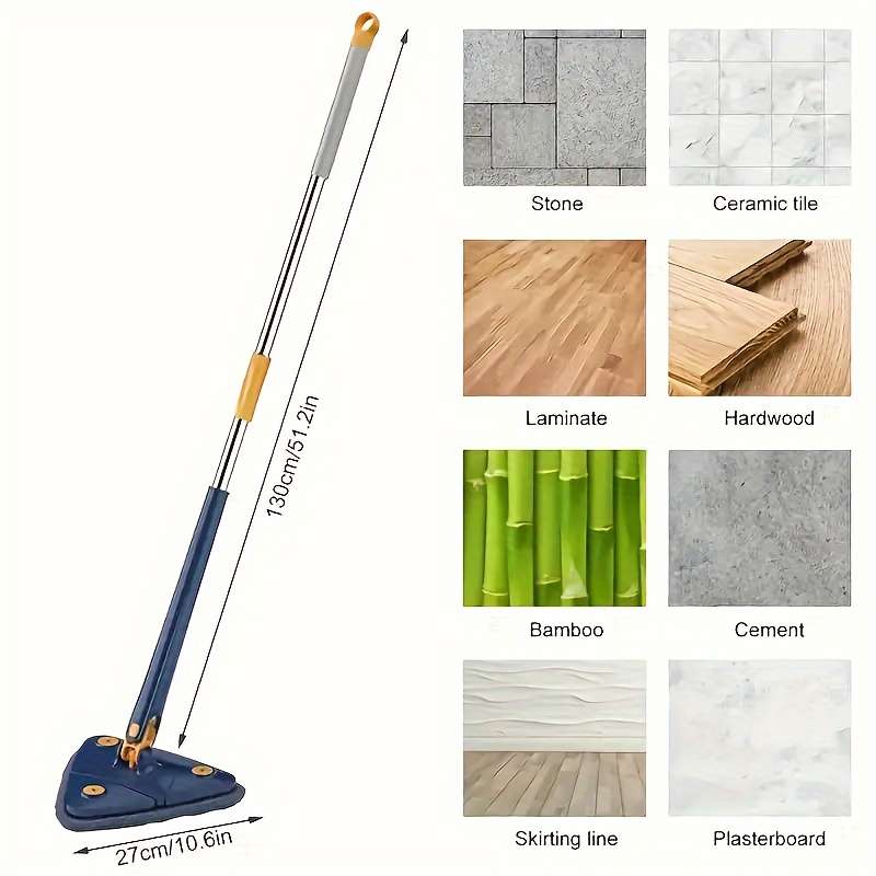1Set Triangle 360 Rotating Cleaning Mop with Long Handle Hands-Free Wash Dual-Use for Wet