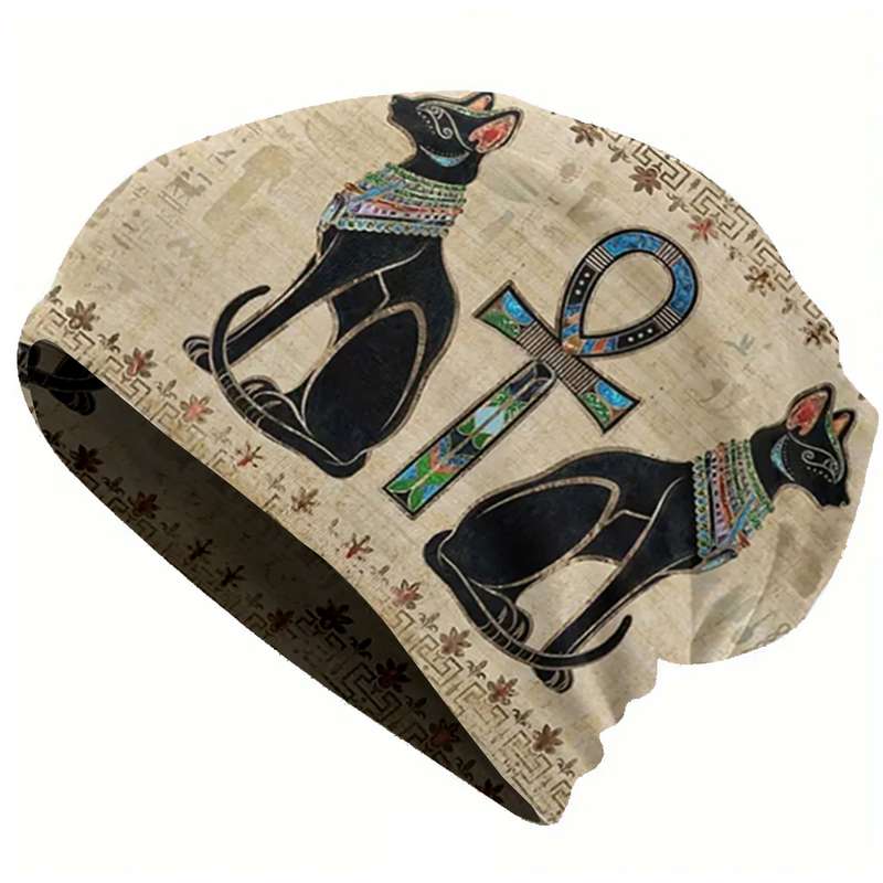 1pc Egyptian Thin Hat Hip Hop Hat Men's Warm Ancient Egyptian brimless beanie Retro floral prin