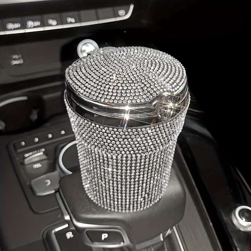 1pc JUNLAICHUANG Car Ashtray with Rhinestone Embellishments ABS Material Uncharged No Battery Re