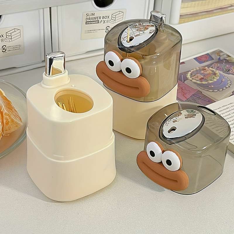1pc Plastic Automatic Pop-Up Toothpick Dispenser Press-Type Creative and Cute with Fun Carto