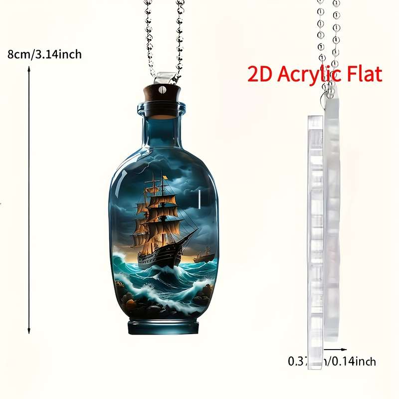1pc 2D Flat   Acrylic Car Hanging Ornament Vintage Ship in Storm Design Perfect Holiday G