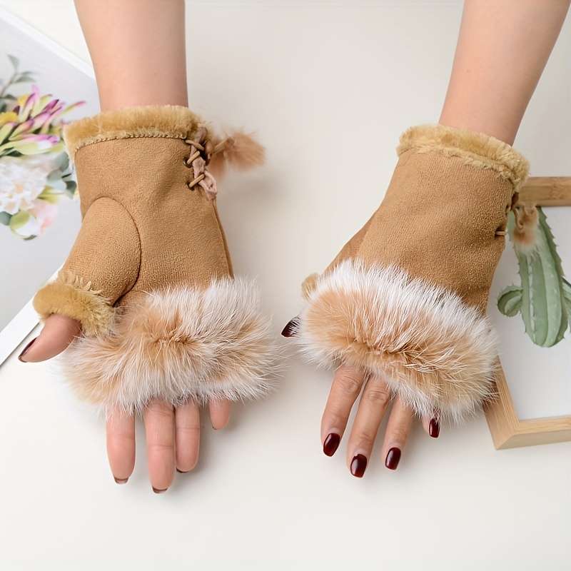 1 Pair Khaki Warm Gloves