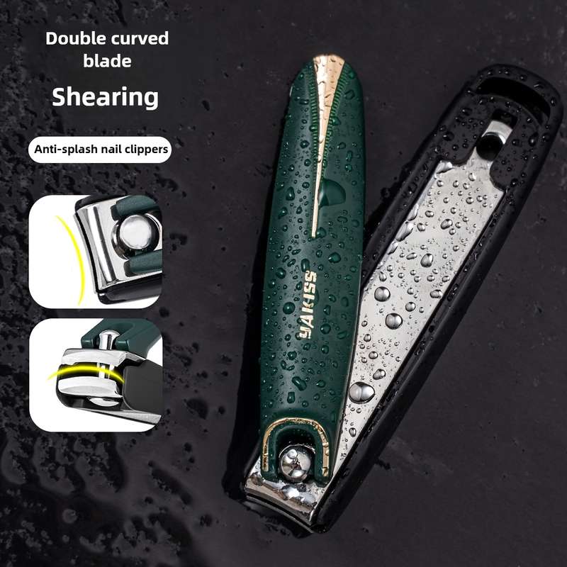 1pc Large Stainless Steel Nail Clippers Anti-Splash Portable Manicure Scissors with Concave Bl