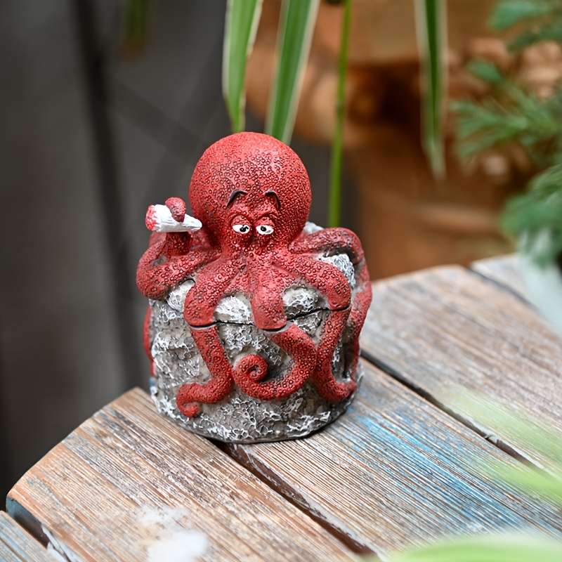 1pc Whimsical Octopus Statue with Lid Windproof Resin Ashtray for Indoor Outdoor Decor Perfect f