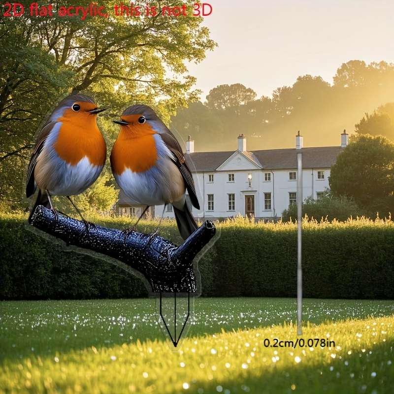 1pc 2D Flat   Robin Acrylic Garden Stake Sign Vibrant Orange Brown Bird Design Weather-Resi