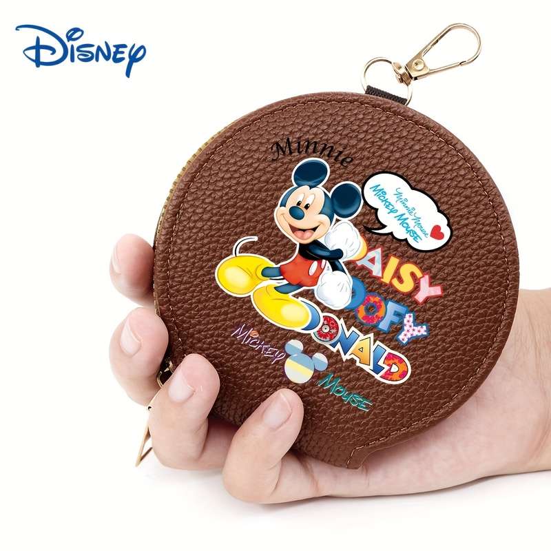 1pc Disney Mickey Minnie Mouse Mini Coin Purse Multi-Color Round Wallet with Keychain Secure