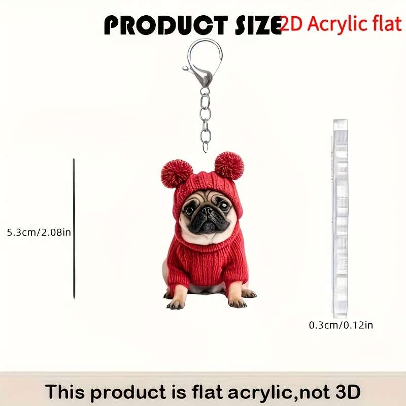 1pc 2D Flat  Keychain Keychain  Cute And Charming Pug Acrylic Keychain Fashion Animal Pendant