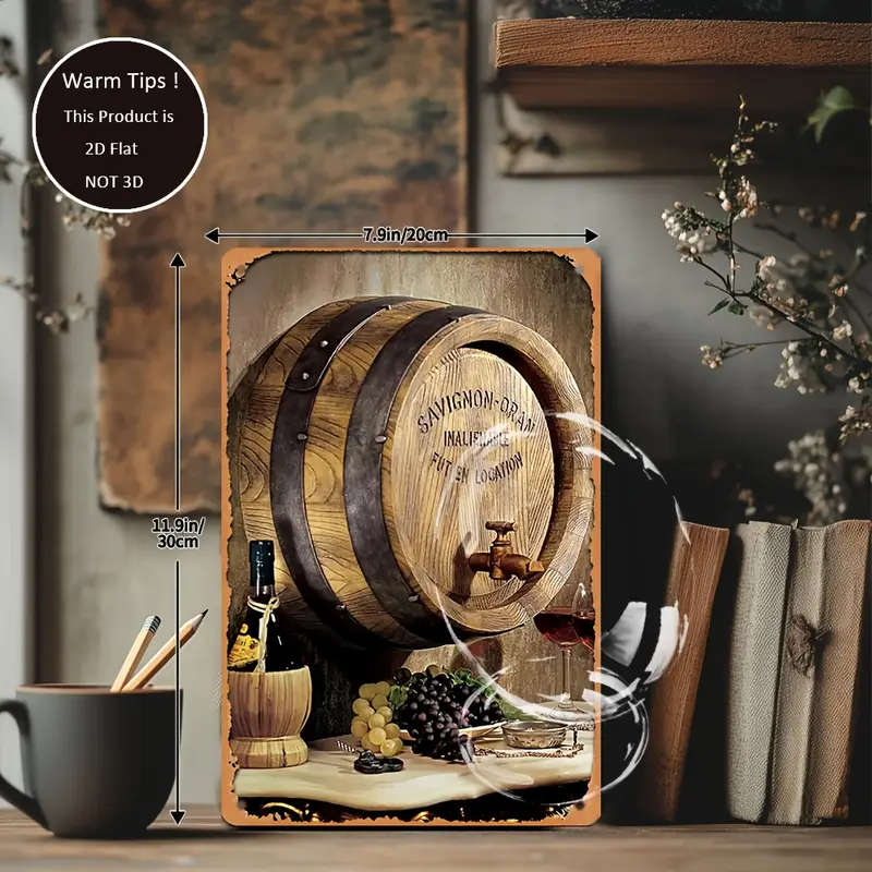 1pc 2D Design Toscano French Wine Barrel Wall Art Vintage Wrought Iron Decoration for Home 20.32 X 3