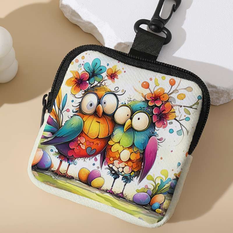 1pc Colorful Birds and Flowers Pattern Large Capacity Coin Purse Contemporary Style Polyester