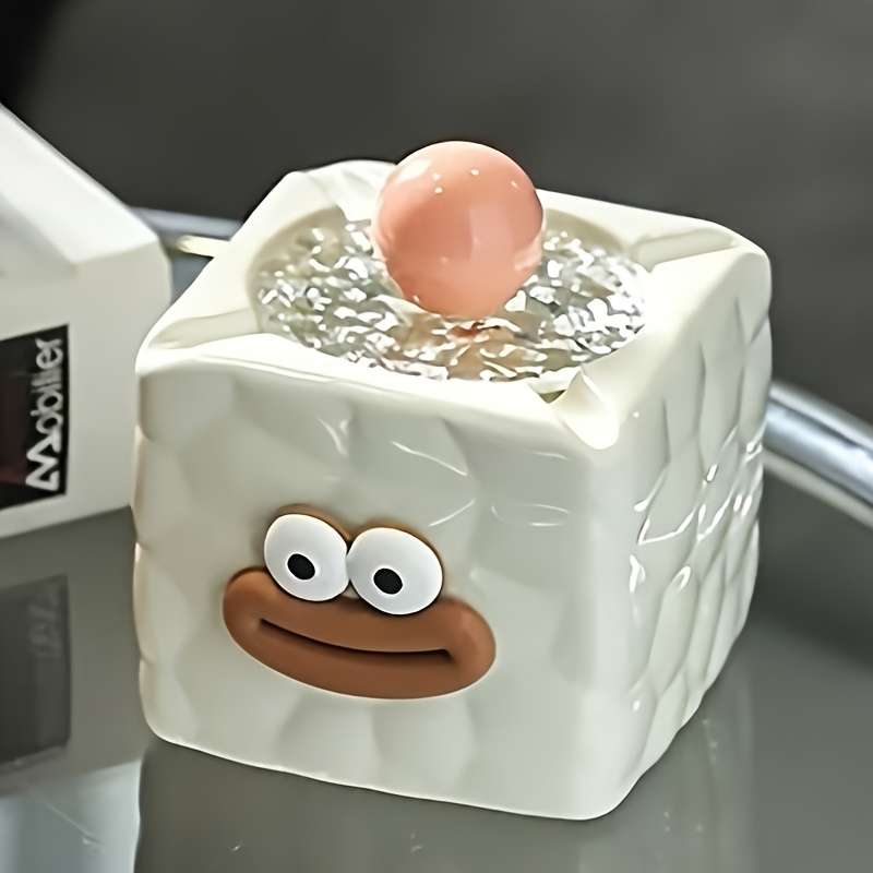 1pc Creative Cute Ceramic Ashtray Square Shape Contemporary Style High-end Tabletop Decoration