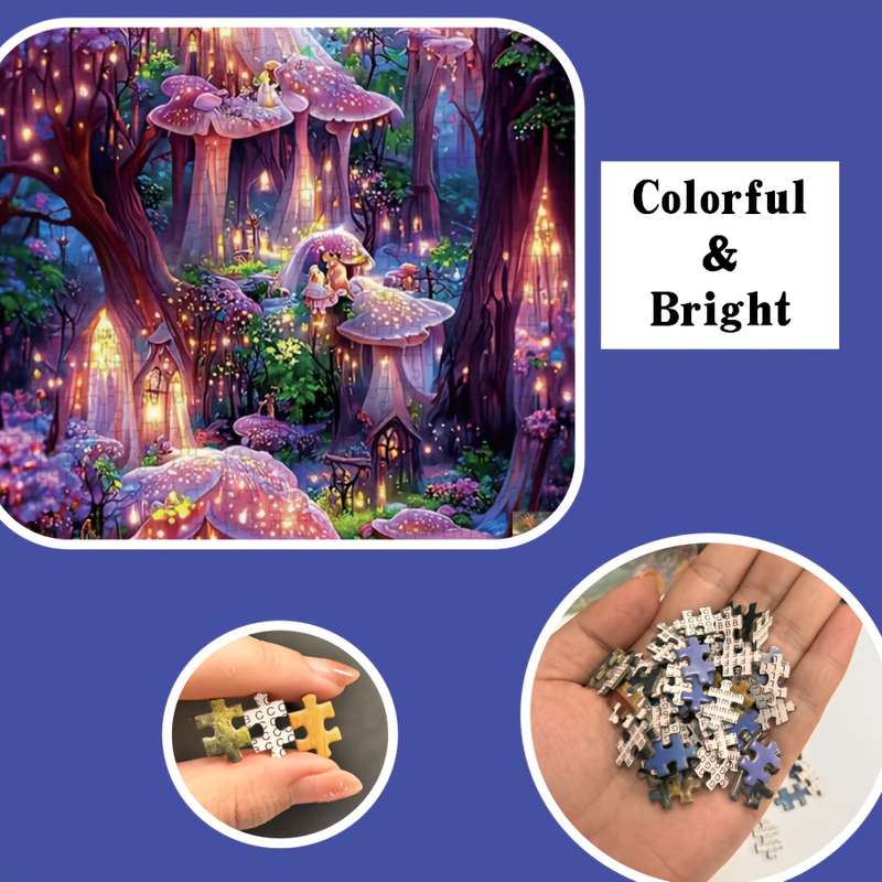 1000pcs Mini Jigsaw Puzzle Enchanting Fairy Tale Wonderland Scene with Glowing Mush