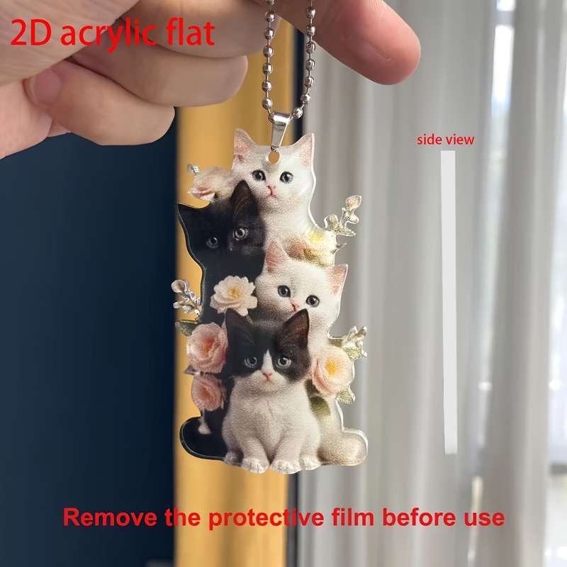 1pc 2D Flat  Charming Cat and Flower Acrylic Pendant Versatile  Decoration Suitable for Car R