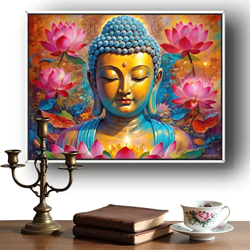 1000pcs Buddha Lotus Flower Jigsaw Puzzle Vibrant Golden Blue Design High-Qual