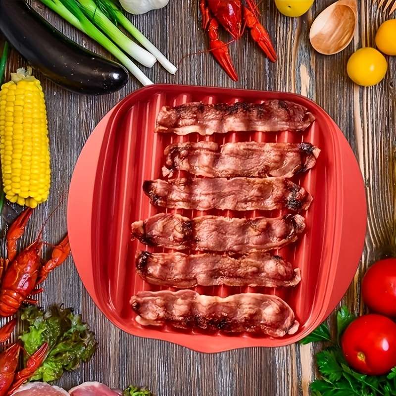 1set YUHUPHYLLIC Microwave Bacon Cooker with Lid PP Material Dishwasher Safe Splatter-Free B