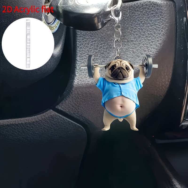 1pc 2D Flat   Keychain A Cute Pug  Acrylic Keychain Adorable Flat Key Ring Ornament Suit