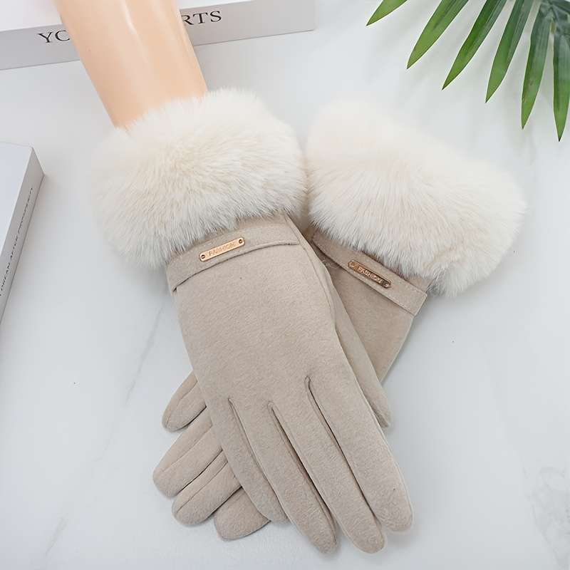 1 Pair Khaki Warm Gloves