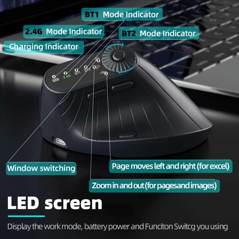 Vertical Gaming Mouse With Function Adjustment Knob