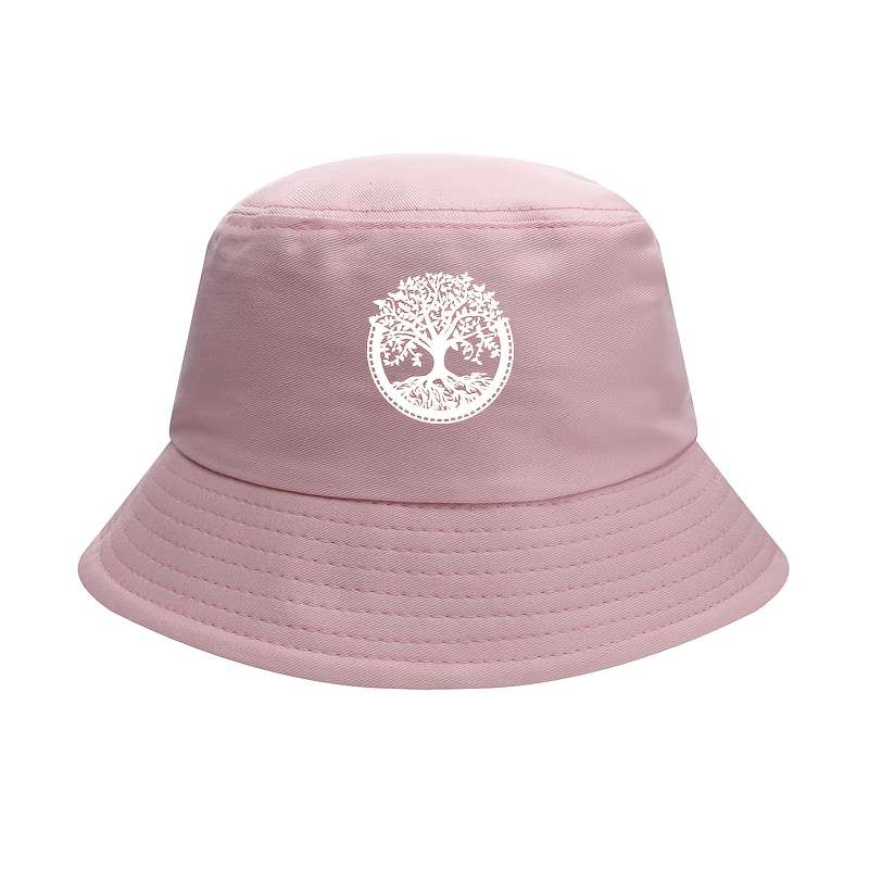 1pc Elegant Black Bucket Hat with White Tree Embroidery Comfortable Breathable Stylish Knit Fi