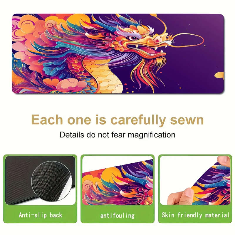 1pc 30x80cm Vibrant Dragon Design Gaming Mouse Pad Waterproof Non-Slip Rubber Base