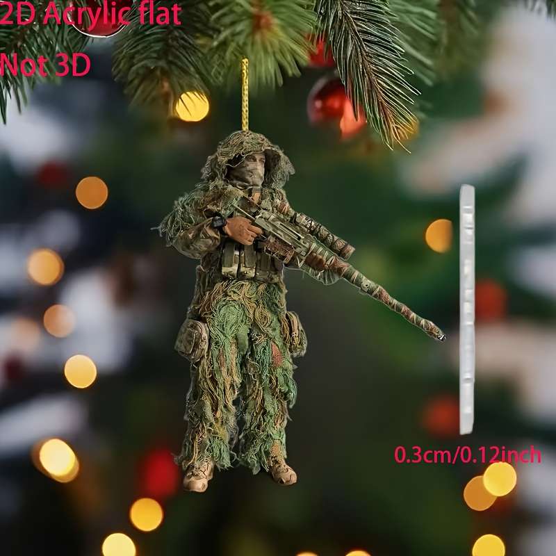 1pc 2D Flat  Tactical Camo and Gun Acrylic Keychain Ideal for Cars Home Decor and Gifts Perfec