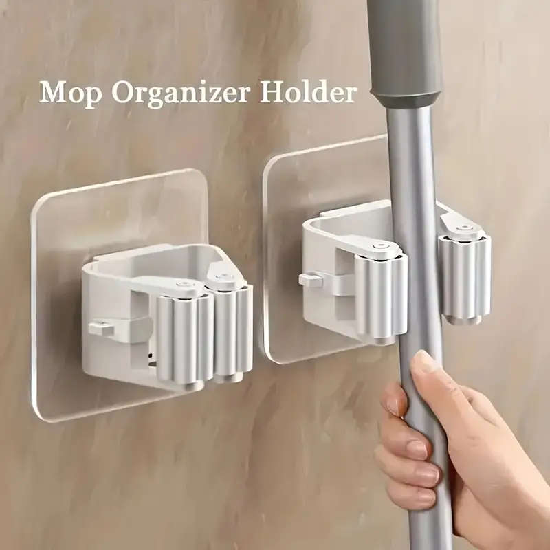 1pc Easy-Install Wall-Mounted Mop and Broom Holder Space-Saving Plastic Storage Rack