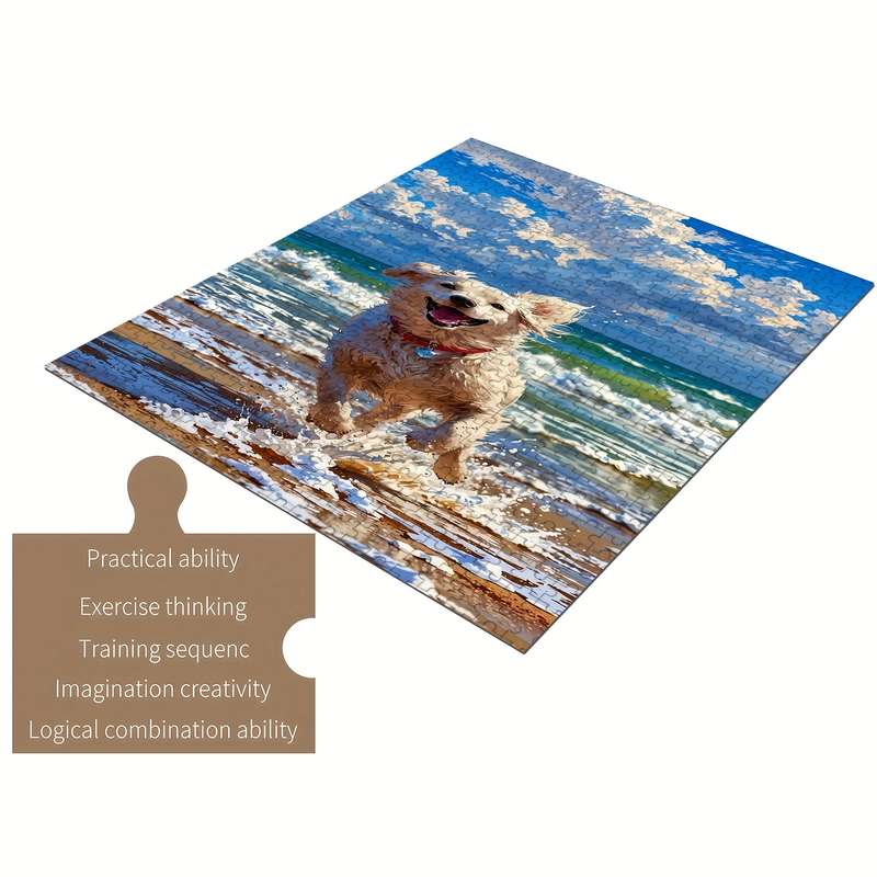 1000pcs Jigsaw Puzzle Beach Dog Scene with Ocean Sand Scratch-Resistant Wooden P