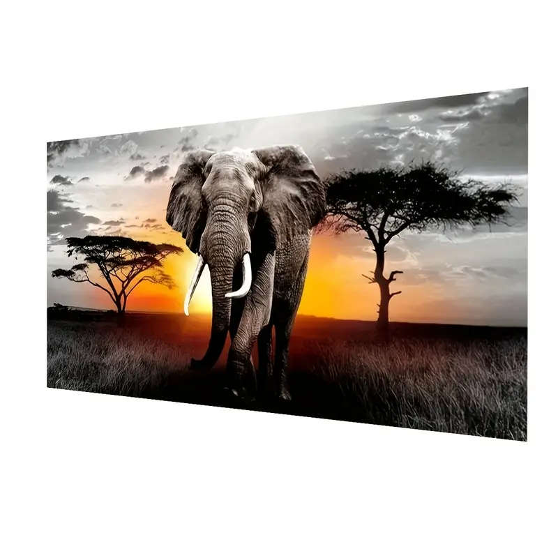 1pc 5D Diamond Art Painting Kit Sunrise Elephant Large Acrylic Full Drill Rhinestone Embroidery DIY