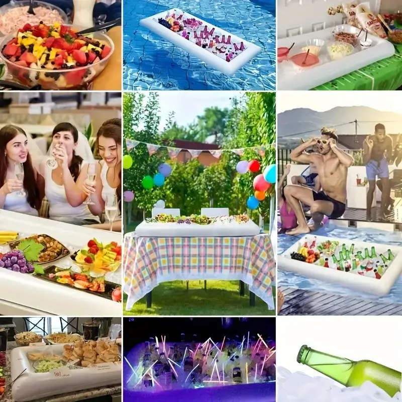 1pc Portable Inflatable Serving Bar Salad Ice Cooler Durable White PVC Foldable Design for Outdoor