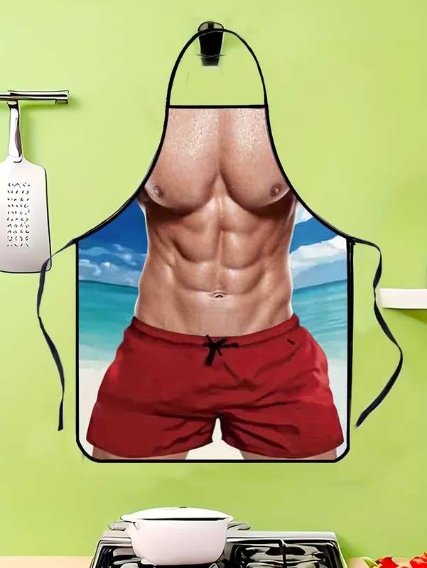 1pc Unique Muscle for Man in Red Swim Trunks Apron 100% Polyester Non-Stretch Hand-Washable